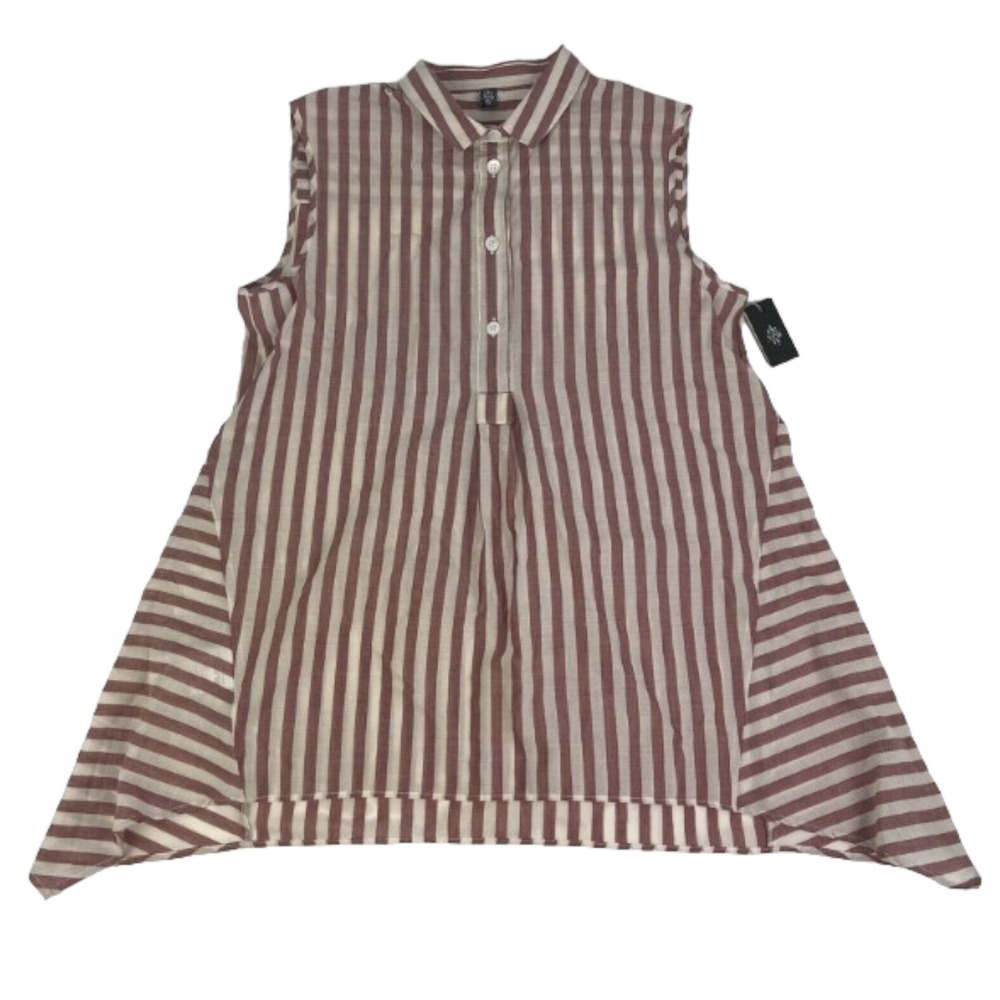 NWT Eleventy Red & White Stripe Sleeveless 1/2 Button Cotton Top‎ Womens Size 4